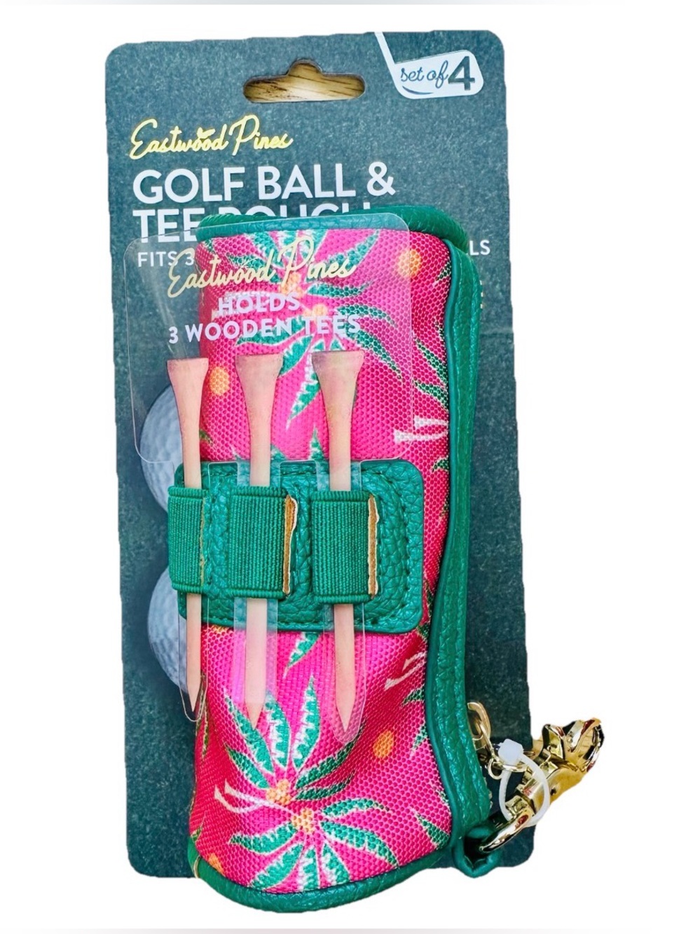 NWT Golf Ball Pouch W Tees Pink Tropical Gift Idea It’s All About The Bling!